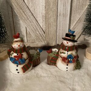 Ceramic Snowman Taper Candlestick Holders
